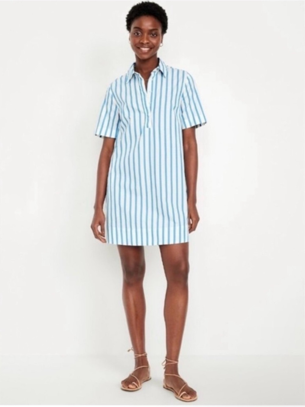 Old Navy Blue and White Stripe 100% Cotton Shirt Dress with Pockets